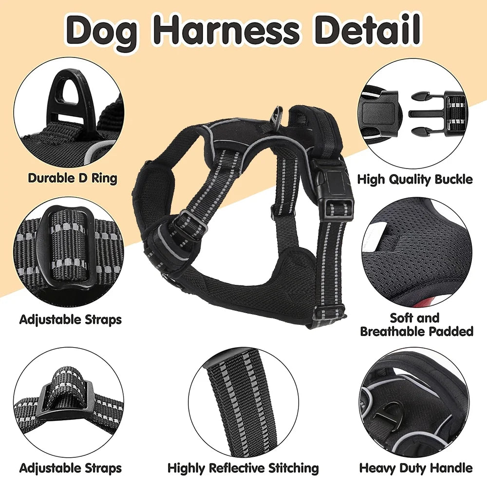 Adjustable Reflective Dog Harness with LED Lights – Breathable Comfort Vest for Small to Large