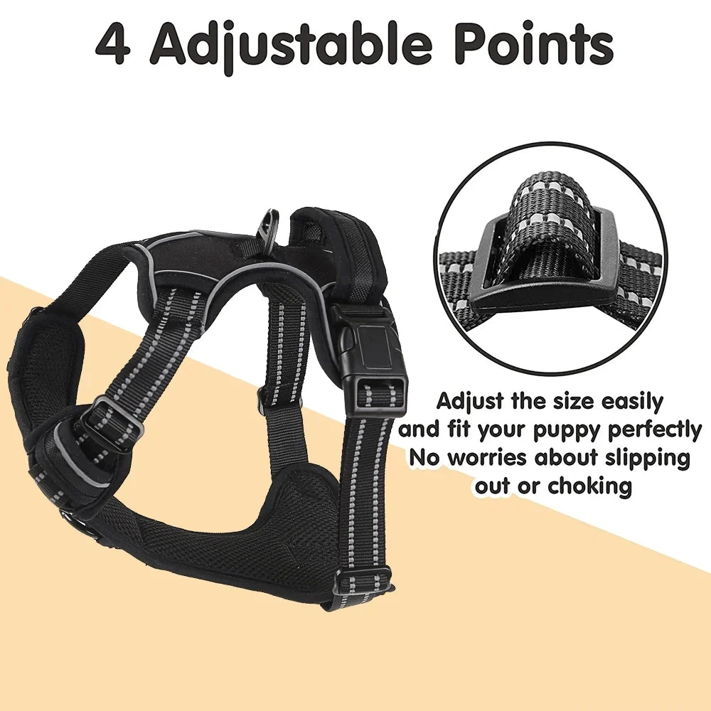 Adjustable Reflective Dog Harness with LED Lights – Breathable Comfort Vest for Small to Large