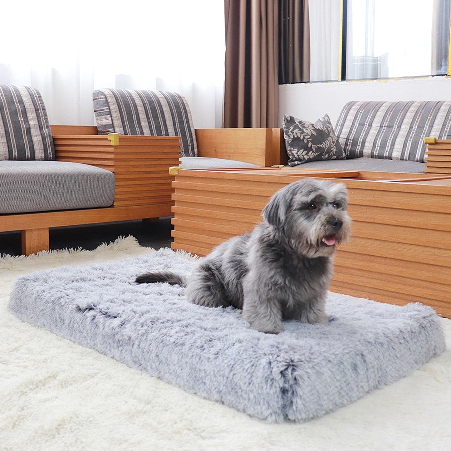Fluffy Calming Dog Bed – Anti-Anxiety Crate Cushion with Washable Cover & Anti-Slip Bottom for Small, Medium, Large Pets