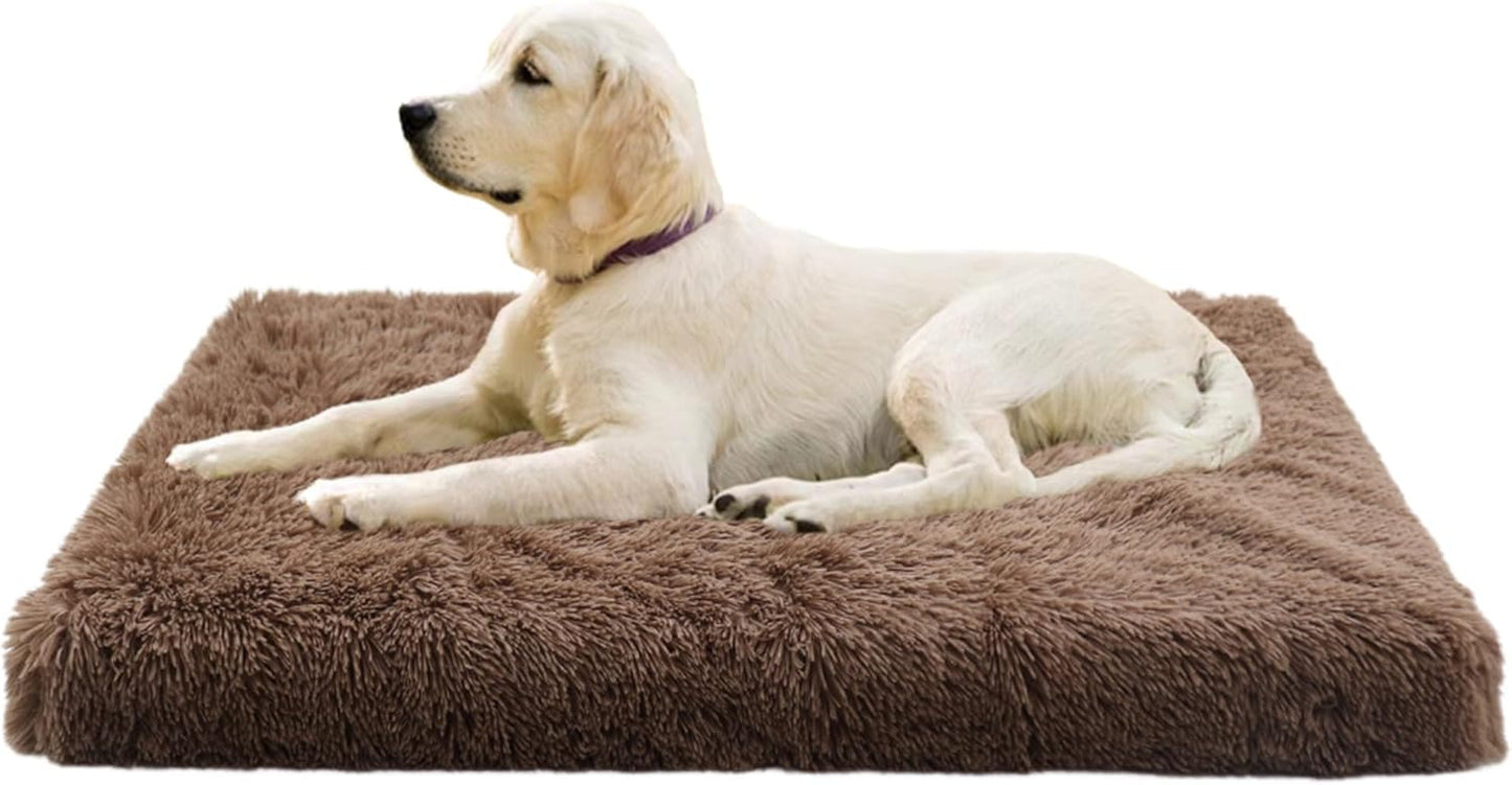 Fluffy Calming Dog Bed – Anti-Anxiety Crate Cushion with Washable Cover & Anti-Slip Bottom for Small, Medium, Large Pets