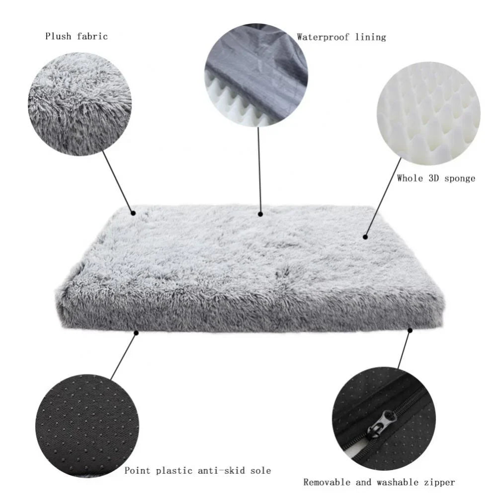 Fluffy Calming Dog Bed – Anti-Anxiety Crate Cushion with Washable Cover & Anti-Slip Bottom for Small, Medium, Large Pets