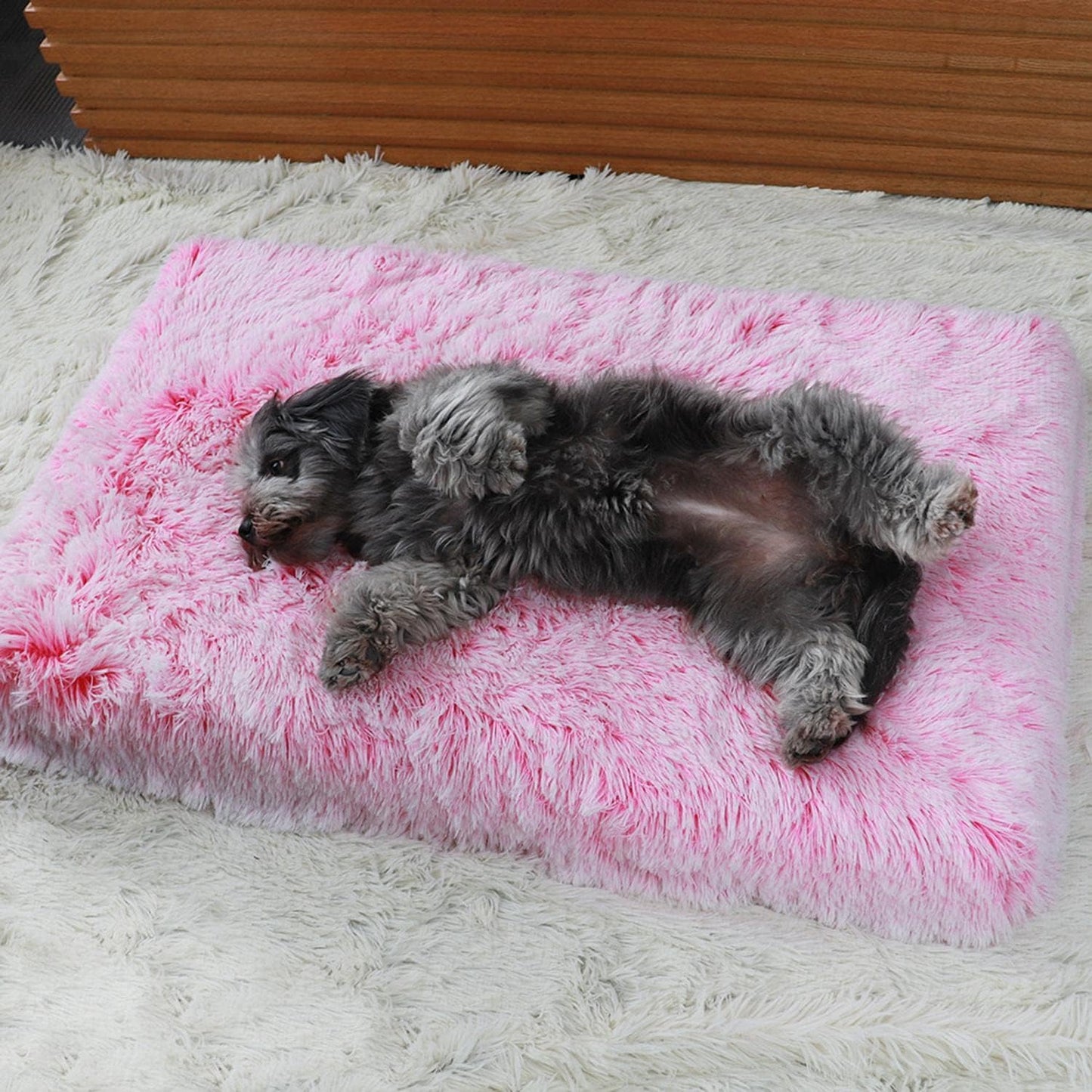 Fluffy Calming Dog Bed – Anti-Anxiety Crate Cushion with Washable Cover & Anti-Slip Bottom for Small, Medium, Large Pets