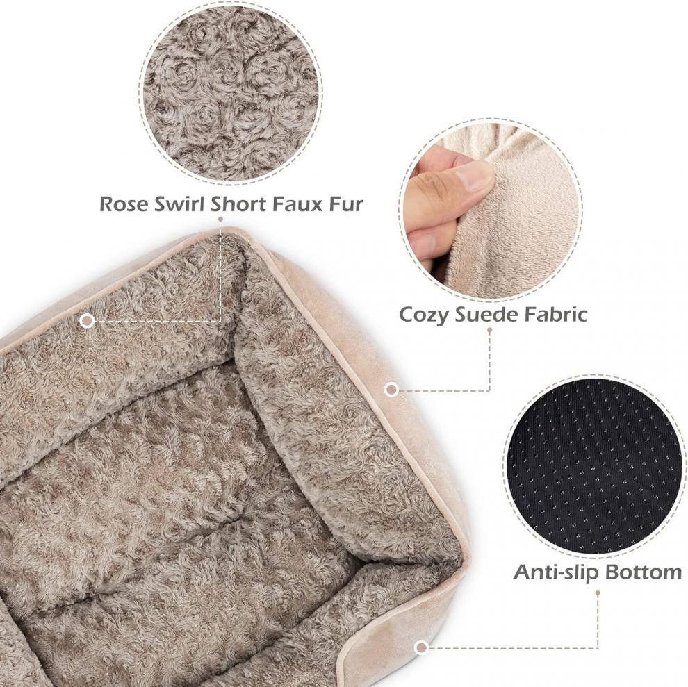 Machine Washable Dog Bed – Suede Fabric, Anti-Slip, High-Rebound Sides for Support