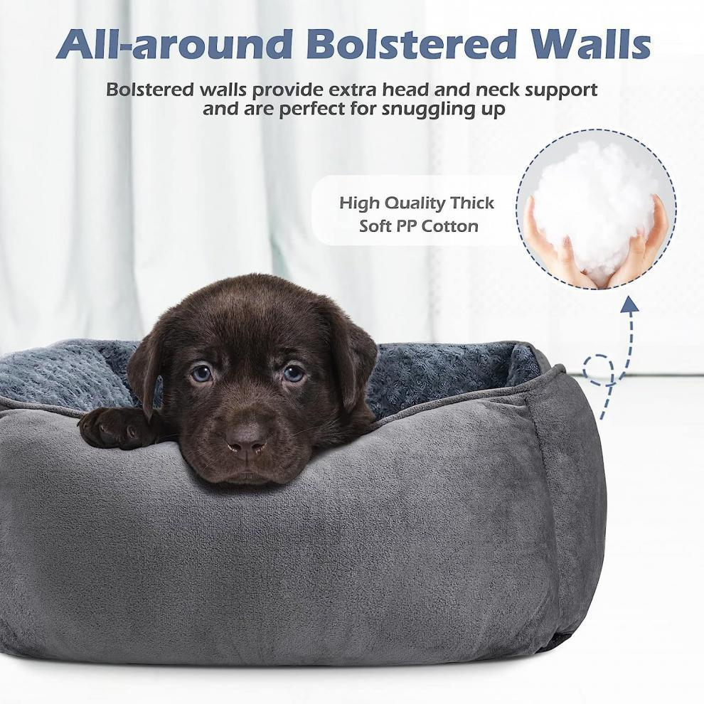 Machine Washable Dog Bed – Suede Fabric, Anti-Slip, High-Rebound Sides for Support