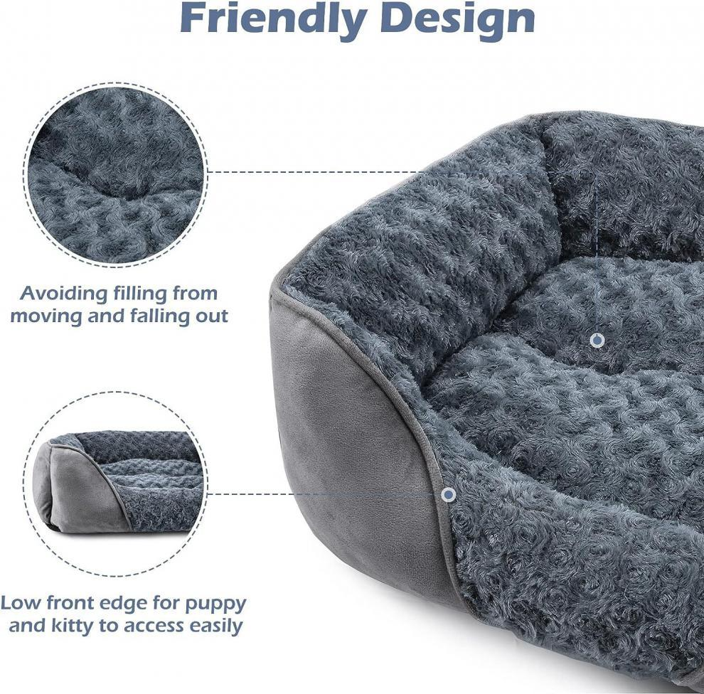 Machine Washable Dog Bed – Suede Fabric, Anti-Slip, High-Rebound Sides for Support