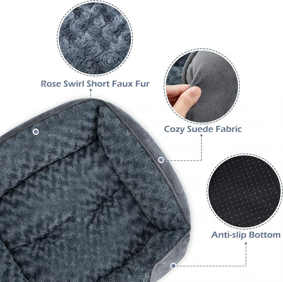 Machine Washable Dog Bed – Suede Fabric, Anti-Slip, High-Rebound Sides for Support