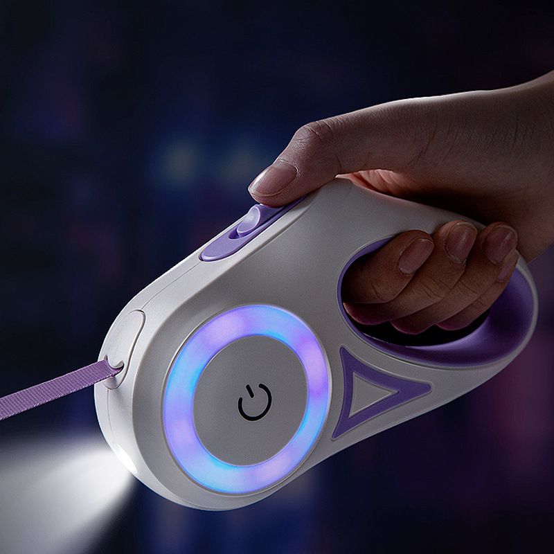 Retractable Dog Leash with LED Light – Tangle-Free, Smart Lock, Night Safety