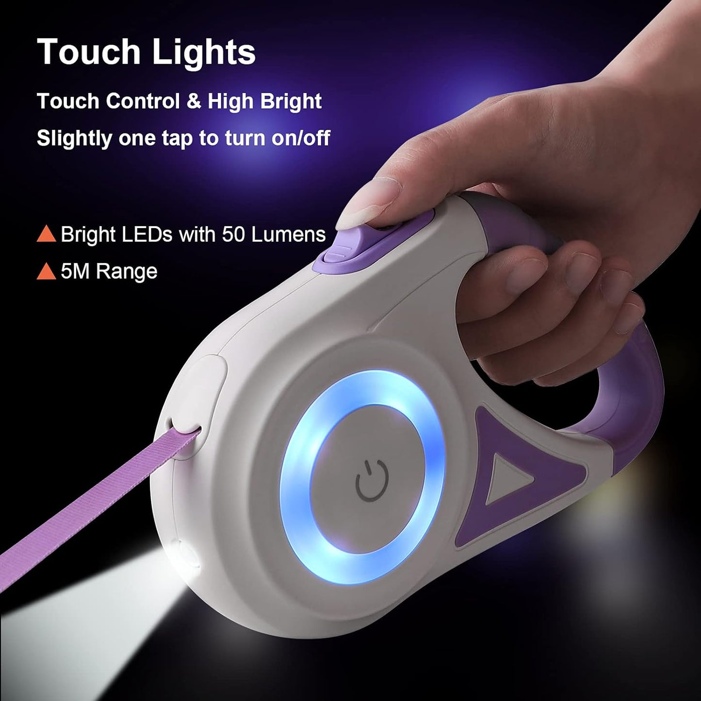 Retractable Dog Leash with LED Light – Tangle-Free, Smart Lock, Night Safety