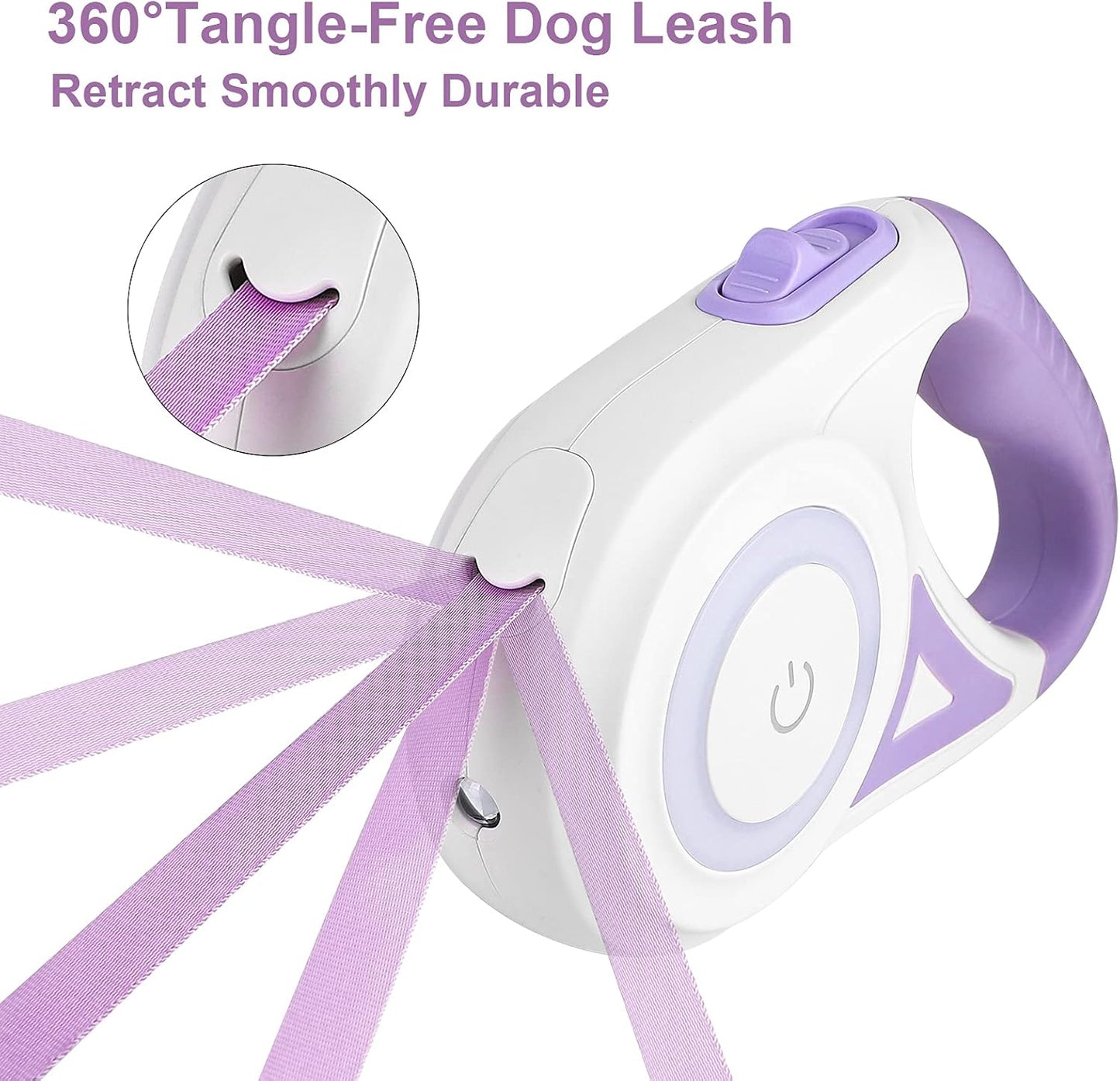 Retractable Dog Leash with LED Light – Tangle-Free, Smart Lock, Night Safety