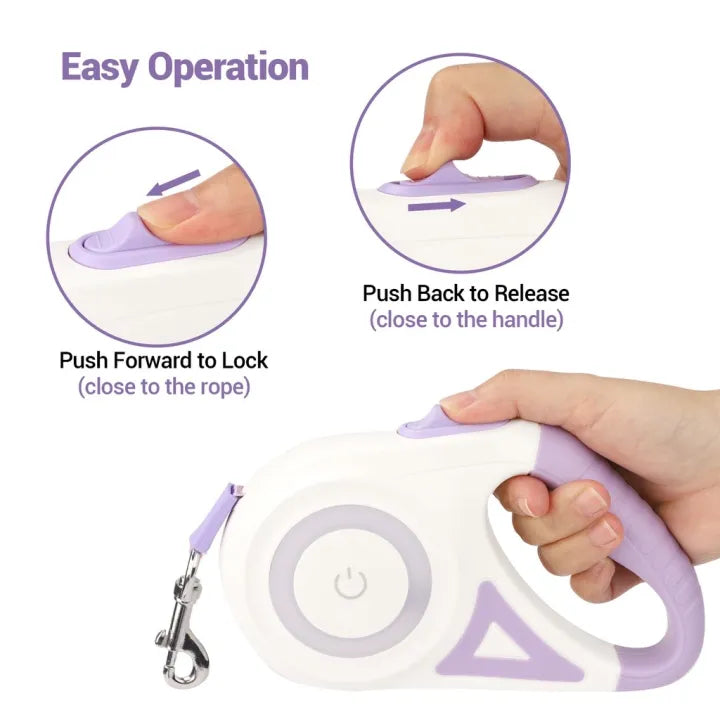 Retractable Dog Leash with LED Light – Tangle-Free, Smart Lock, Night Safety