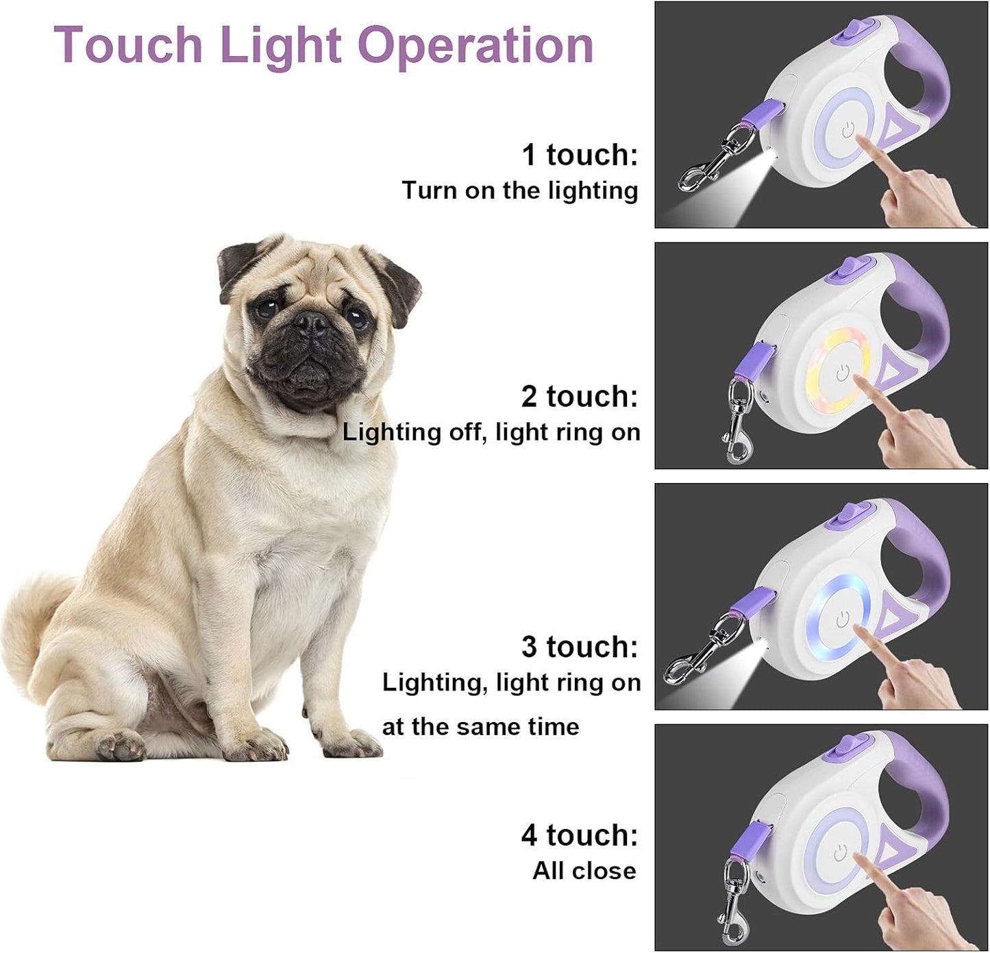Retractable Dog Leash with LED Light – Tangle-Free, Smart Lock, Night Safety
