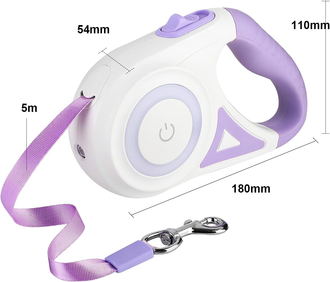 Retractable Dog Leash with LED Light – Tangle-Free, Smart Lock, Night Safety