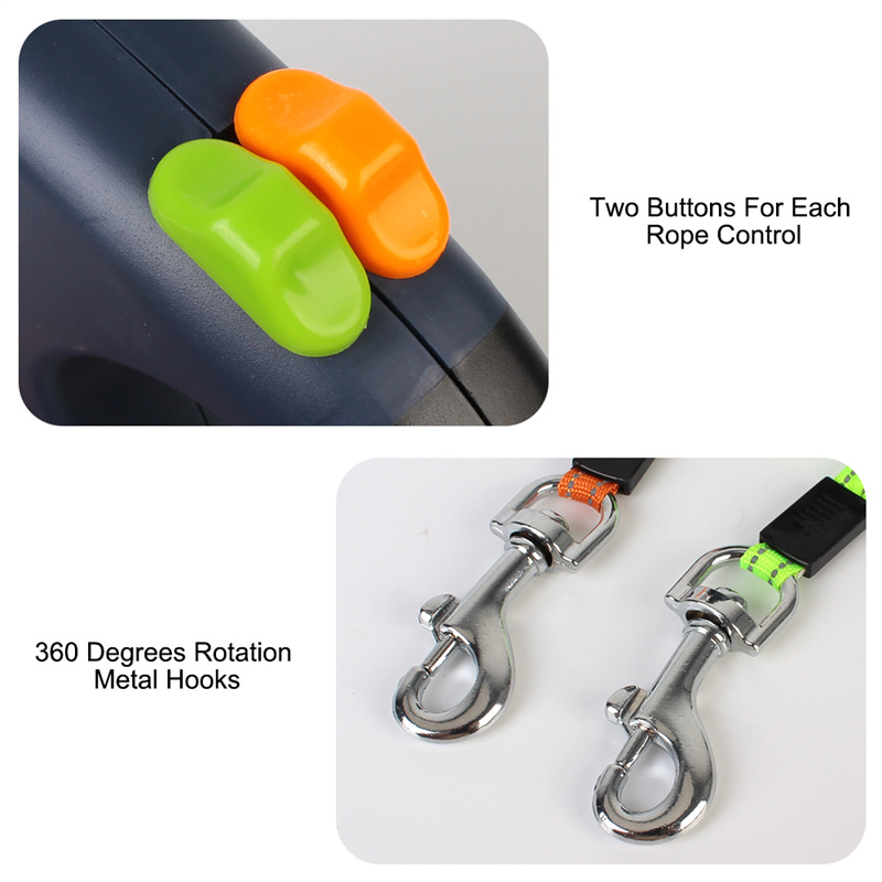 Retractable Dual Dog Leash with LED Light – Tangle-Free 360° Swivel & Poop Bag Holder for Small to Medium Dogs