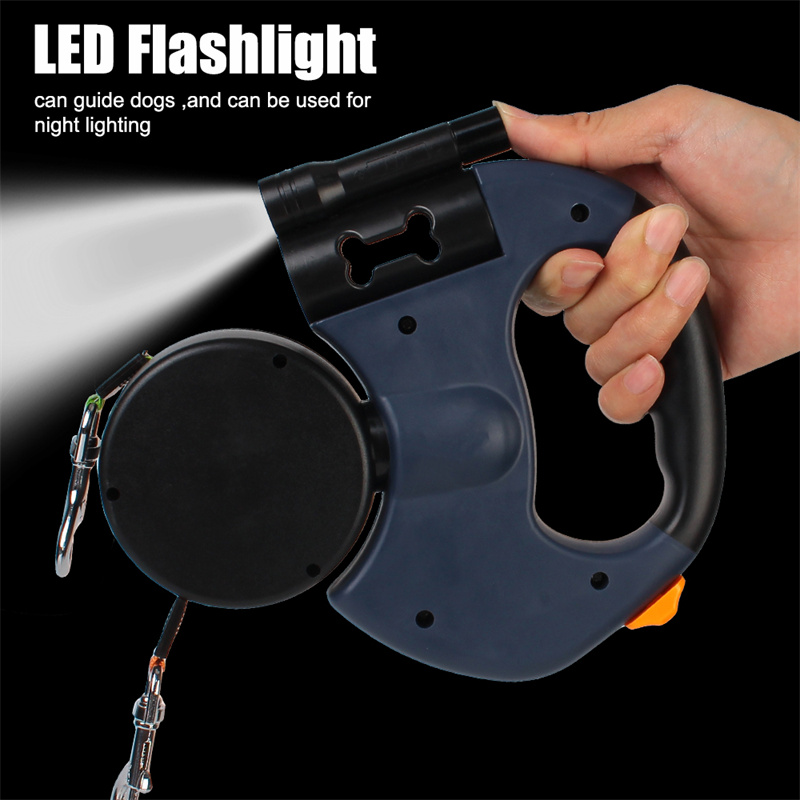 Retractable Dual Dog Leash with LED Light – Tangle-Free 360° Swivel & Poop Bag Holder for Small to Medium Dogs