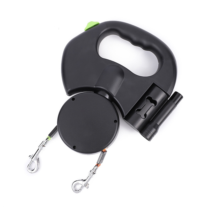 Retractable Dual Dog Leash with LED Light – Tangle-Free 360° Swivel & Poop Bag Holder for Small to Medium Dogs