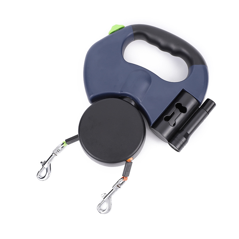 Retractable Dual Dog Leash with LED Light – Tangle-Free 360° Swivel & Poop Bag Holder for Small to Medium Dogs