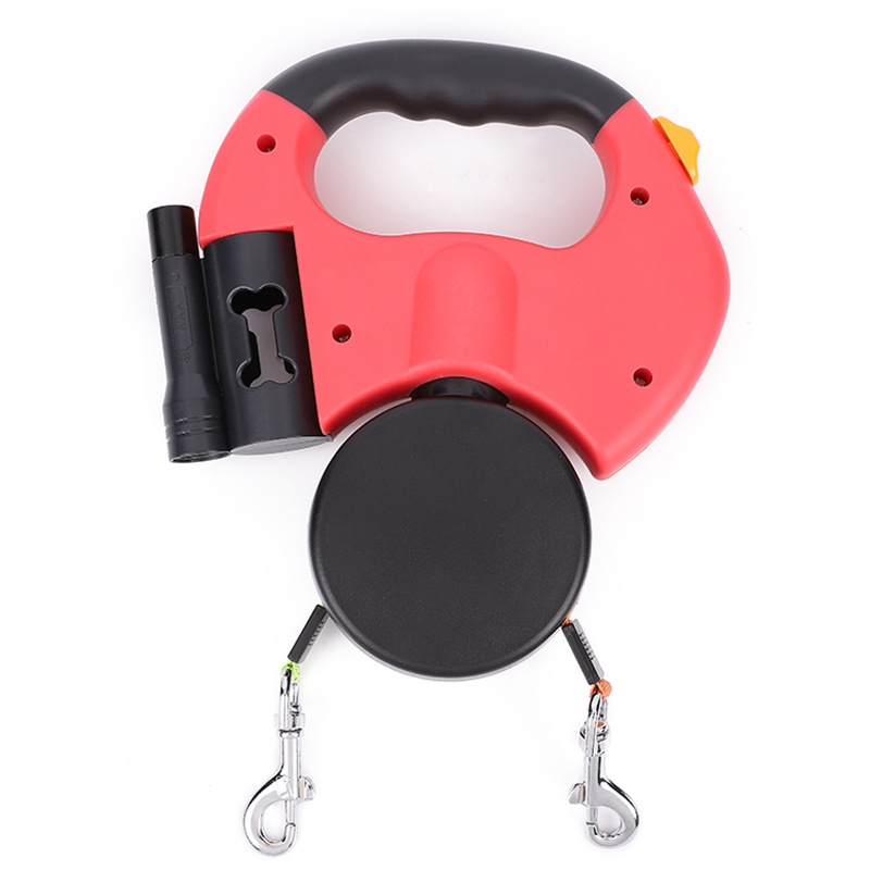 Retractable Dual Dog Leash with LED Light – Tangle-Free 360° Swivel & Poop Bag Holder for Small to Medium Dogs