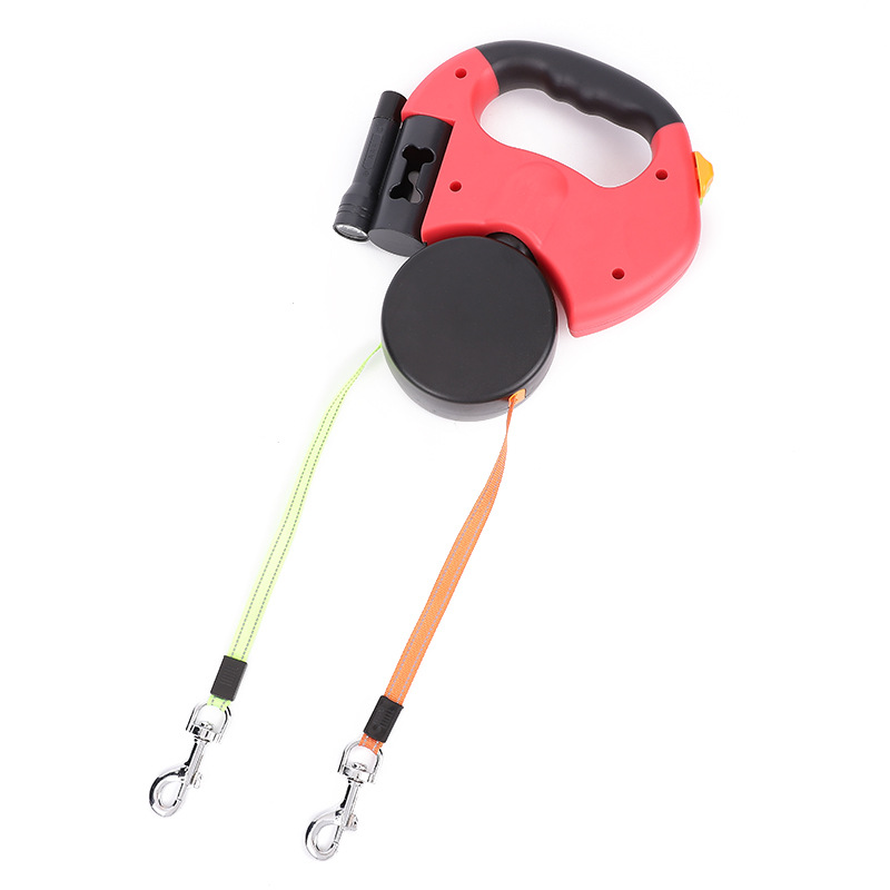 Retractable Dual Dog Leash with LED Light – Tangle-Free 360° Swivel & Poop Bag Holder for Small to Medium Dogs