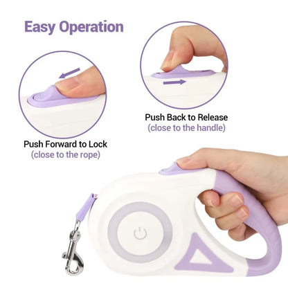 Retractable Dog Leash with LED Light – Tangle-Free, Smart Lock, Night Safety