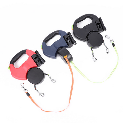 Retractable Dual Dog Leash with LED Light – Tangle-Free 360° Swivel & Poop Bag Holder for Small to Medium Dogs